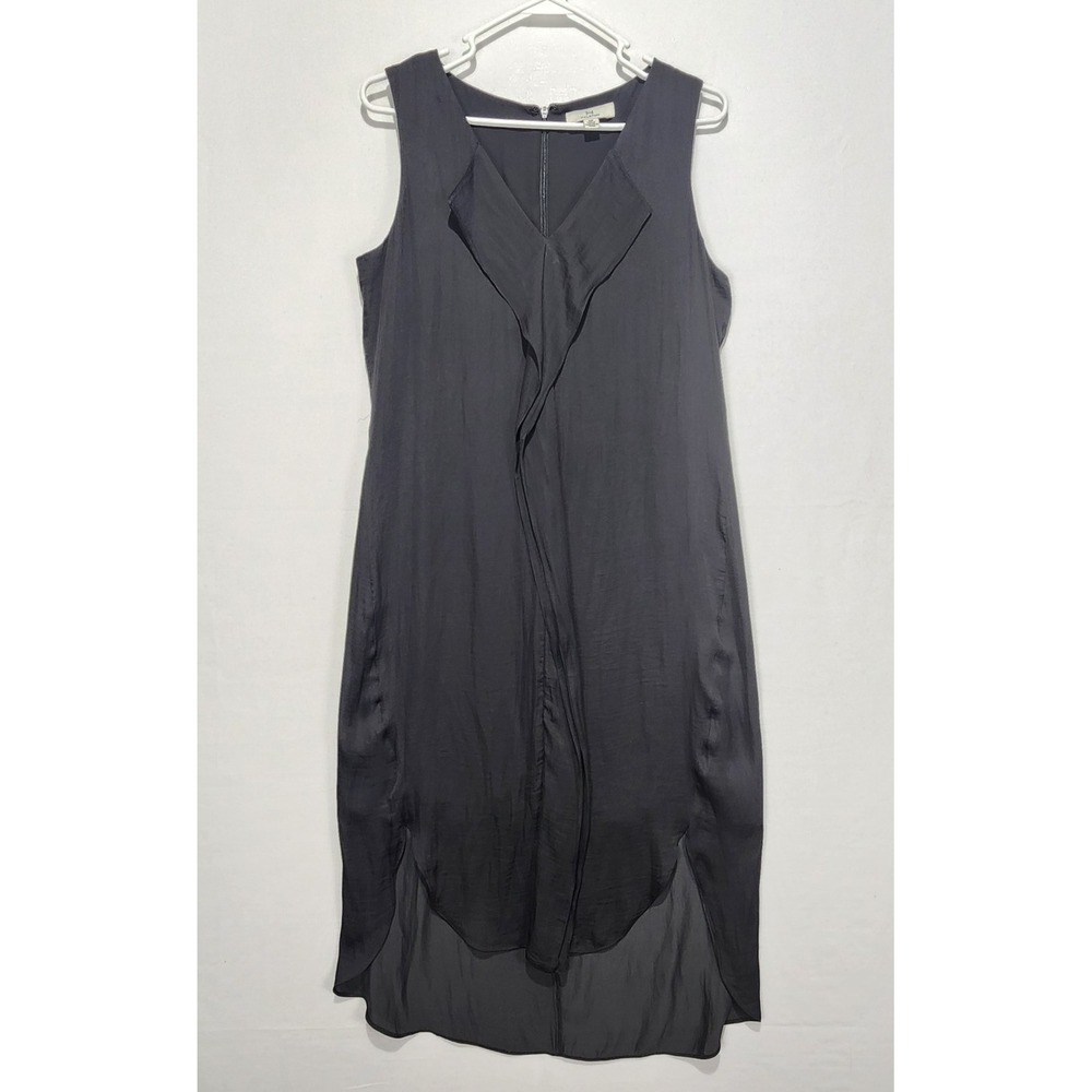 Halston Women's Elegant Classy Minimalist Ruffle Neck Dress Black‎ Size S/P